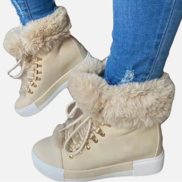 New Warm Faux Fur Trim Women's Casual Lace Up Flat Snow Ankle Boots Shoes Size 9 - Picture 9 of 11